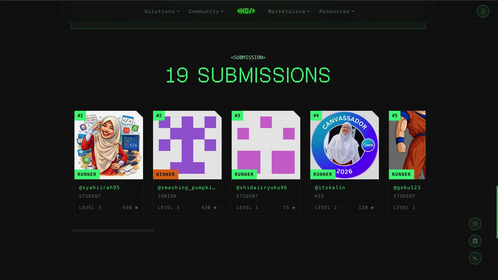 Bounty winners board screenshot showing community submissions.