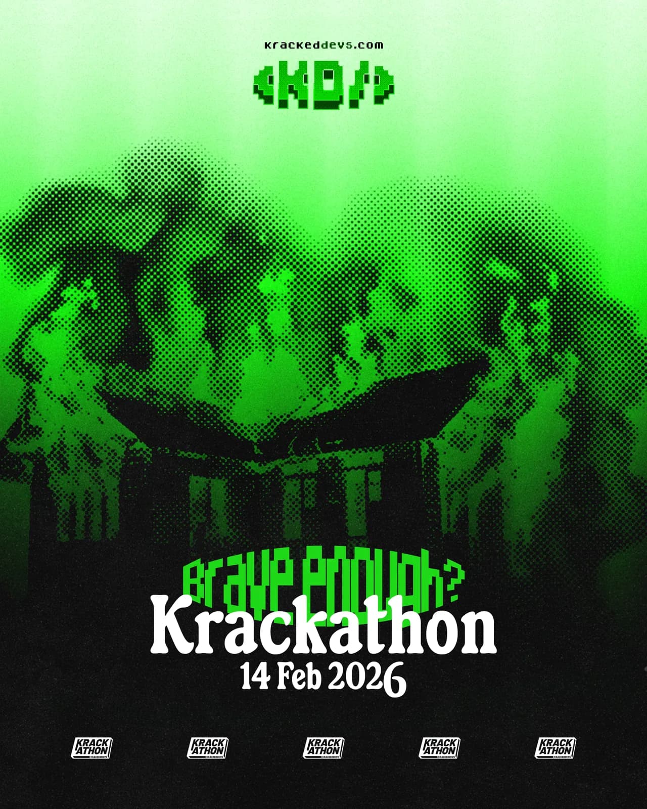 Green Krackathon challenge graphic with grid and landscape motif.